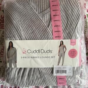 Cuddl Duds 3-Piece Cozy Pajama Set - Small, Light Gray